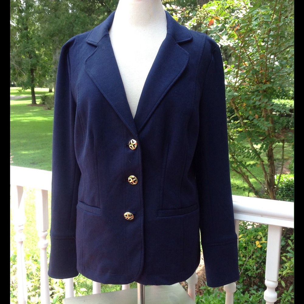Linea Navy Blue Blazer Gold Button Jacket
